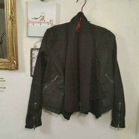 Free People lined moto jacket draped, scarf, S/M - Picture 2 of 8